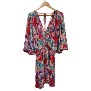 NWT Easel Floral Challis Ruffle Wing Sleeve Dress!